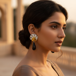 Load image into Gallery viewer, Gold & Diamond Floral Drop Earrings | Black Onyx Gemstone Jewelry