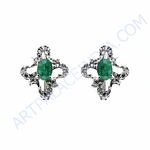 Load image into Gallery viewer, Emerald Stud Earrings in Silver | Gemstone Jewelry for Women