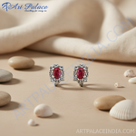 Load image into Gallery viewer, Pendientes de plata con rubí para mujer | Joyas con piedras preciosas