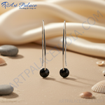 Load image into Gallery viewer, Pendientes colgantes de plata con piedra preciosa negra para mujer