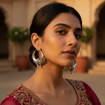 Load image into Gallery viewer, Silver Hoop Earrings | Tribal Design | For Women