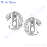 Load image into Gallery viewer, Sterling silver padlock stud earrings with cubic zirconia stones, silver, and post back.