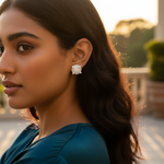 将图像加载到图库查看器中, Silver Diamond Stud Earrings | Square Cut | For Women