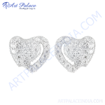 Load image into Gallery viewer, Silver heart stud earrings, delicate open-work design, ideal gift, silver earrings for women.