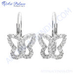 将图像加载到图库查看器中, Silver butterfly drop earrings with sparkling diamond accents, a beautiful jewelry piece for women.