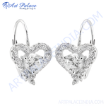 Load image into Gallery viewer, Sterling silver heart earrings with sparkling cubic zirconia stones