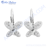 将图像加载到图库查看器中, Silver flower dangle earrings with sparkling cubic zirconia stones, perfect for women's jewelry.