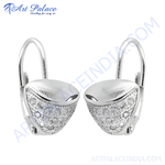将图像加载到图库查看器中, 925 sterling silver leverback earrings with pave-set cubic zirconia stones, perfect for women.