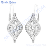 将图像加载到图库查看器中, 925 sterling silver leverback earrings with round-cut cubic zirconia gemstones, sparkling and elegant.
