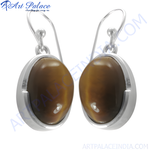 Load image into Gallery viewer, 925 sterling silver dangle earrings featuring oval-shaped tiger eye gemstones.
