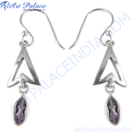 Load image into Gallery viewer, 925 sterling silver dangle earrings with pear-cut purple amethyst gemstones