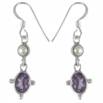 Load image into Gallery viewer, 925 Silver Amethyst & Pearl Drop Earrings for Women | Gift
