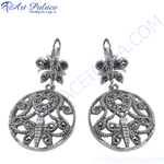 将图像加载到图库查看器中, 925 sterling silver butterfly drop earrings with marcasite gemstones, elegant silver jewelry.