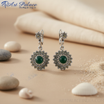 Load image into Gallery viewer, Pendientes de plata de ley 925 con piedra verde para mujer | Diseño floral
