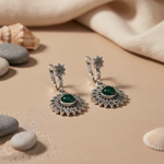 Load image into Gallery viewer, 925 Sterling Silver Green Stone Earrings for Women | Floral Design