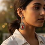 Load image into Gallery viewer, 925 Silver Marcasite & Red Coral Teardrop Earrings for Women
