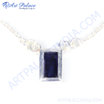 Load image into Gallery viewer, 925 sterling silver pendant necklace with a rectangular blue gemstone.