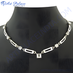 Load image into Gallery viewer, Silver necklace with square cubic zirconia stones displayed on a black neck form.