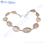 将图像加载到图库查看器中, Sterling silver bracelet featuring oval and pear-shaped rose quartz gemstones.