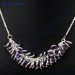 Load image into Gallery viewer, Silver necklace featuring a cluster of purple amethyst gemstones, perfect for any occasion.