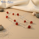 Load image into Gallery viewer, Silver Carnelian Bead Necklace | Women's Red Gemstone Jewelry