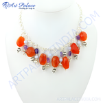 Load image into Gallery viewer, Sterling silver chain necklace with orange carnelian and purple amethyst gemstones on a white bust.