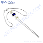 Load image into Gallery viewer, 925 sterling silver drop pendant necklace with blue and yellow gemstones