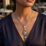 Load image into Gallery viewer, Silver Sunburst Necklace | Cubic Zirconia Pendant | For Women