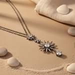 Load image into Gallery viewer, Silver Sunburst Necklace | Cubic Zirconia Pendant | For Women