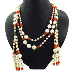 Load image into Gallery viewer, Multi-Strand Pearl & Carnelian Bead Necklace | Statement Jewelry