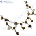 Load image into Gallery viewer, 925 sterling silver necklace featuring tiger eye stones, a beautiful gemstone necklace.