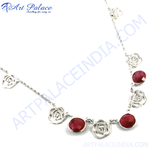 Load image into Gallery viewer, 925 silver necklace with ruby gemstones and rose design