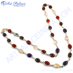 Load image into Gallery viewer, Sterling silver necklace with colorful oval-shaped gemstones. Women's fashion jewelry.