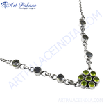Load image into Gallery viewer, 925 sterling silver necklace featuring peridot and grey gemstones, perfect for women's jewelry.
