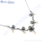 Load image into Gallery viewer, Sterling silver necklace with moonstone gemstones, delicate and elegant design for women, perfect gift.