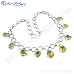 Load image into Gallery viewer, 925 sterling silver necklace with yellow citrine gemstones, featuring unique cuts and a secure clasp.