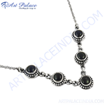Load image into Gallery viewer, 925 sterling silver necklace featuring round black onyx gemstones, a classic design for women.