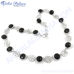Load image into Gallery viewer, Sterling silver necklace featuring black onyx gemstones set in a rose design.