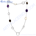 Load image into Gallery viewer, Sterling silver necklace with amethyst, smoky quartz and citrine gemstones, perfect for any occasion.