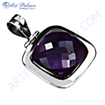 Load image into Gallery viewer, 925 sterling silver amethyst pendant with a large, faceted purple gemstone.