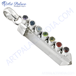 Load image into Gallery viewer, 925 sterling silver chakra pendant with amethyst, blue sapphire, aquamarine, peridot, citrine, garnet, and black onyx gemstones.