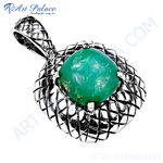 Load image into Gallery viewer, 925 sterling silver pendant with a large, vibrant green gemstone. A unique and stylish necklace pendant.
