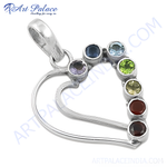 Load image into Gallery viewer, 925 sterling silver heart pendant necklace with colorful gemstones