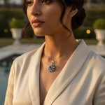 Load image into Gallery viewer, 925 Silver Flower Pendant Necklace | Red Garnet Gemstone