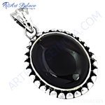 Load image into Gallery viewer, 925 sterling silver black onyx oval pendant necklace for women