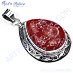 将图像加载到图库查看器中, 925 sterling silver teardrop pendant with a vibrant red and white agate gemstone, ideal for gifting