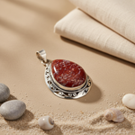 Load image into Gallery viewer, 925 Silver Agate Pendant | Red Gemstone Teardrop Necklace