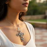 Load image into Gallery viewer, 925 Silver Garnet Cross Pendant Necklace | Women's Religious Jewelry