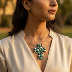 Load image into Gallery viewer, Silver Turquoise Cross Pendant | Gemstone Jewelry for Women