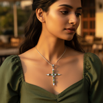 将图像加载到图库查看器中, 925纯银橄榄石十字吊坠(女士款)| 宝石首饰